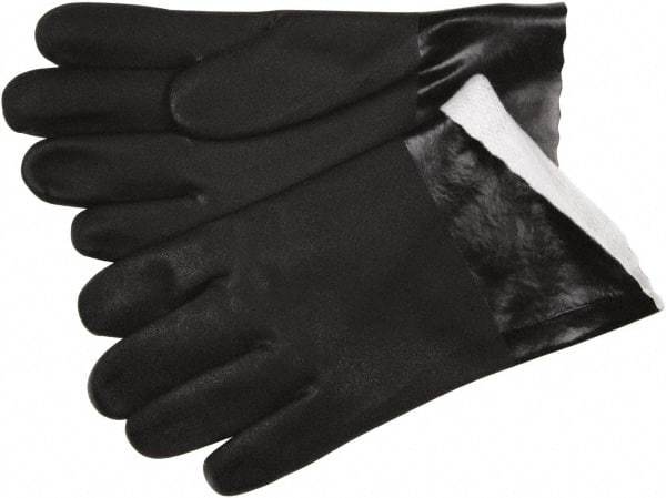 MCR Safety - Size L (9), 10" Long, 59 mil Thick, Supported, PVC Chemical Resistant Gloves - Textured Finish, Fleece/Jersey Lined, Black - All Tool & Supply