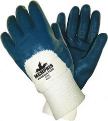 MCR Safety - Size L (9), 11" Long, 18 mil Thick, Supported, Nitrile Chemical Resistant Gloves - Smooth Finish, Jersey Lined, Blue - All Tool & Supply