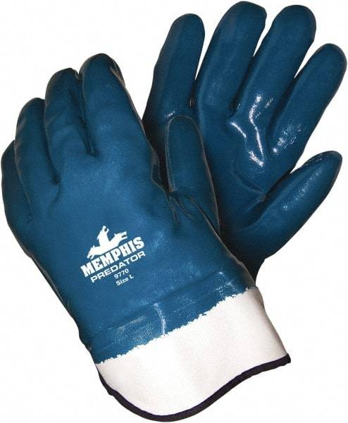 MCR Safety - Size L (9), 11" Long, Supported, Nitrile Chemical Resistant Gloves - Smooth Finish, Foam Lined, Safety Cuff, Blue - All Tool & Supply