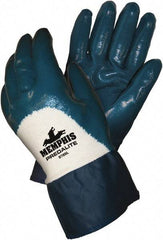 MCR Safety - Size XL (10), 10-1/2" Long, 18 mil Thick, Supported, Nitrile Chemical Resistant Gloves - Textured Finish, Interlock Knit Lined, Safety Cuff, Blue - All Tool & Supply