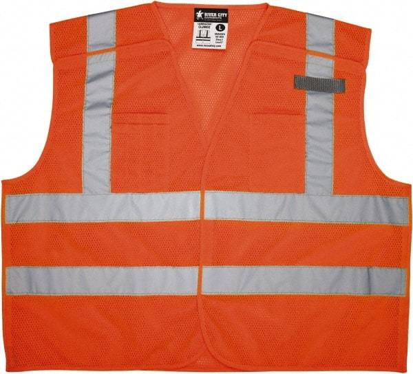 MCR Safety - Size L High Visibility Orange Mesh Breakaway Vest - 24.4" Chest, ANSI 107-2015, Hook & Loop Closure, 3 Pockets, Polyester - All Tool & Supply