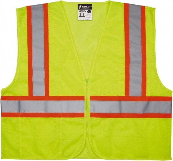 MCR Safety - Size XL Flame Resistant/Retardant Lime General Purpose Vest - 25.4" Chest, ANSI 107-2015, Zipper Closure, 2 Pockets, Polyester - All Tool & Supply