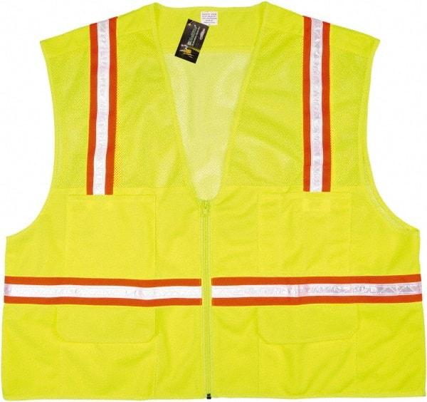 MCR Safety - Size XL High Visibility Lime Mesh Surveyor's Vest - 25.4" Chest, Zipper Closure, 6 Pockets, Polyester - All Tool & Supply