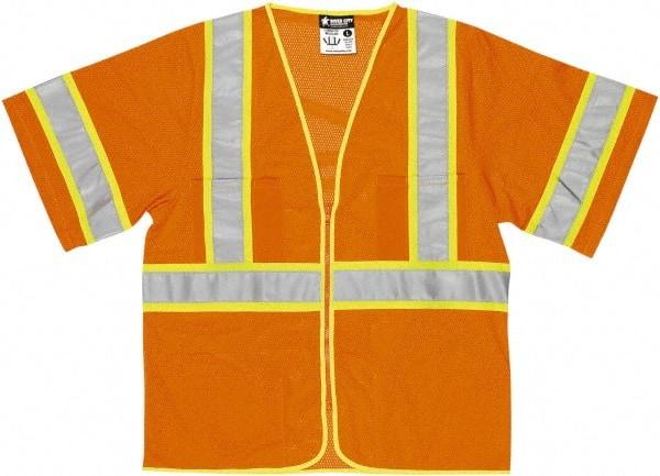 MCR Safety - Size L High Visibility Orange General Purpose Vest - 24.4" Chest, ANSI 107-2015, Zipper Closure, 2 Pockets, Polyester - All Tool & Supply