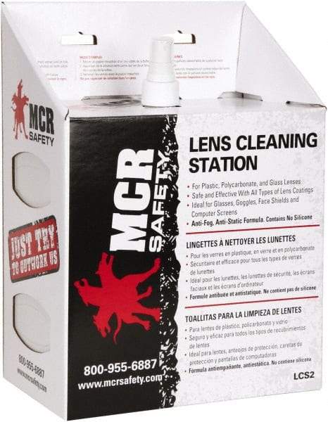 MCR Safety - 9 Inch Wide x 5-1/2 Inch High x 12 Inch Deep, Cardboard Lens Cleaning Station - 1 Pump, 16 Ounce Capacity Pump, 1,200 Towelettes, Disposable Station - All Tool & Supply