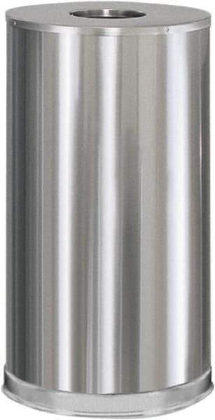 Rubbermaid - 15 Gal Silver Round Decorative Waste Receptacle With Top - Steel, 28" High - All Tool & Supply