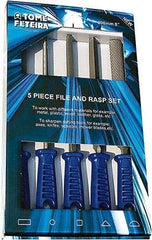 Anglo American - 5 Piece American Pattern File Set - 8" Long, Bastard Coarseness, Set Includes Square, Flat, Round, Half Round, Three Square - All Tool & Supply