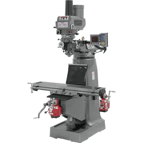 Jet - 9" Table Width x 49" Table Length, Variable Speed Pulley Control, 3 Phase Knee Milling Machine - R8 Spindle Taper, 3 hp - All Tool & Supply