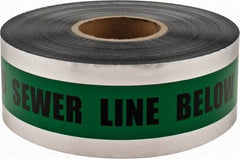 PRO-SAFE - Caution: Buried Sewer Line Below, Detectable Underground Tape - 1,000 Ft. Long x 3 Inch Wide Roll, Polyethylene on Aluminum, 5 mil Thick, Green - All Tool & Supply