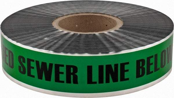 PRO-SAFE - Caution: Buried Sewer Line Below, Detectable Underground Tape - 1,000 Ft. Long x 2 Inch Wide Roll, Polyethylene on Aluminum, 5 mil Thick, Green - All Tool & Supply