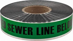 PRO-SAFE - Caution: Buried Sewer Line Below, Detectable Underground Tape - 1,000 Ft. Long x 2 Inch Wide Roll, Polyethylene on Aluminum, 5 mil Thick, Green - All Tool & Supply