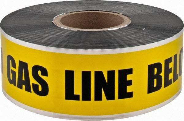 PRO-SAFE - Caution: Buried Gas Line Below, Detectable Underground Tape - 1,000 Ft. Long x 3 Inch Wide Roll, Polyethylene on Aluminum, 5 mil Thick, Yellow - All Tool & Supply