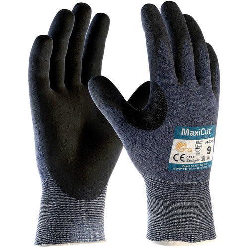 ‎44-3745/XXL Cut Resistant Gloves - MaxiCut Ultra - Blue Eng Yarn - Black MicroFoam Nitrile Coating - A3/EN5