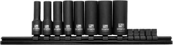 Irwin - 8 Piece 3/8" Drive Deep Well Impact Socket Set - 6 Points, 5/16" to 3/4" Range, Inch Measurement Standard - All Tool & Supply