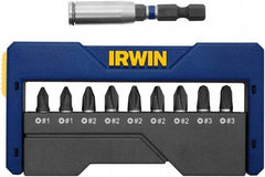 Irwin - 10 Piece, 1/4" Drive Screwdriver Insert Hex Bit Set - #1, #2 & #3 Phillips - All Tool & Supply