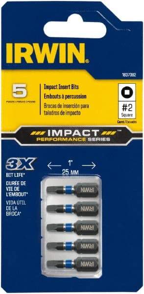 Irwin - 1/4" Drive, #2 Square Screwdriver Bit - 1" OAL - All Tool & Supply