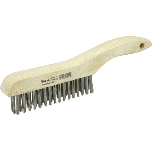 Hand Wire Scratch Brush, .012 Stainless Steel Fill, Shoe Handle, 4 × 16 Rows - All Tool & Supply