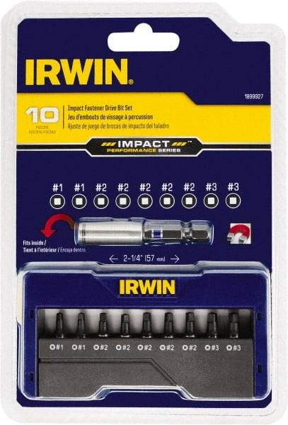 Irwin - 10 Piece, Screwdriver Insert Bit Set - #1 to #3 Square Recess - All Tool & Supply