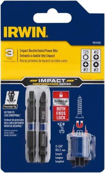 Irwin - 3 Piece, Phillips, Square, Torx Handle, Double End Bit Set - #2 - All Tool & Supply