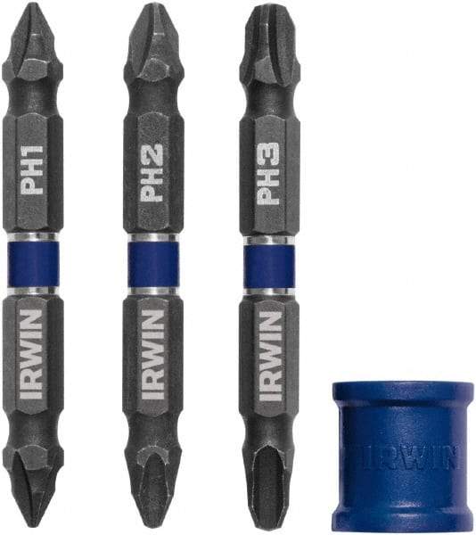 Irwin - 4 Piece, Phillips Handle, Double End Bit Set - No. 1 to No. 3 Phillips - All Tool & Supply