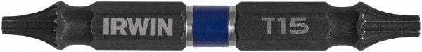 Irwin - T10 x T15 D/E Torx Screwdriver Bit - 1/4" Hex Drive, 2-3/8" OAL - All Tool & Supply