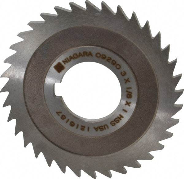 Keo - 3" Diam x 1/8" Blade Thickness x 1" Arbor Hole Diam, 36 Tooth Slitting and Slotting Saw - Arbor Connection, Right Hand, Uncoated, High Speed Steel, 10° Rake, Concave Ground - All Tool & Supply