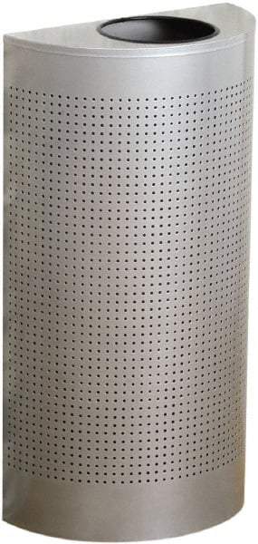 Rubbermaid - 12 Gal Silver Half-Round Decorative Waste Receptacle With Top - Steel, 32" High x 18" Wide - All Tool & Supply