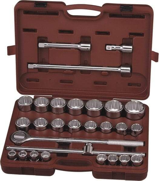 Paramount - 28 Piece 3/4" Drive Chrome Finish Socket Set - 12 Points, 3/4" to 1-11/16" Range, Inch Measurement Standard - All Tool & Supply