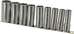 Paramount - 9 Piece 1/2" Drive Chrome Finish Deep Well Socket Set - 6 Points, 1/2" to 1" Range, Inch Measurement Standard - All Tool & Supply