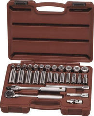 Paramount - 29 Piece 3/8" Drive Chrome Finish Deep Well Socket Set - 6 Points, 8mm to 19mm Range, Metric Measurement Standard - All Tool & Supply