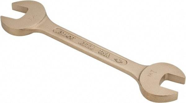 Ampco - 1-1/8" x 1-5/16" Nonsparking Open End Wrench - 12-1/4" OAL, Double End, Plain Finish, 15° Head Angle - All Tool & Supply