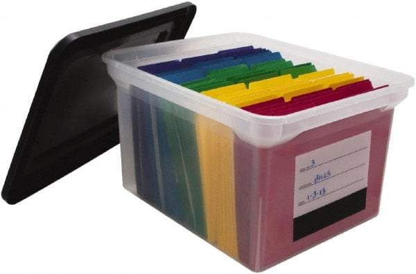 Innovative Storage Designs - 1 Compartment, 17-3/4 Inch Wide x 14 Inch Deep x 10-1/4 Inch High, Portable File Box - Plastic, Black and Clear - All Tool & Supply