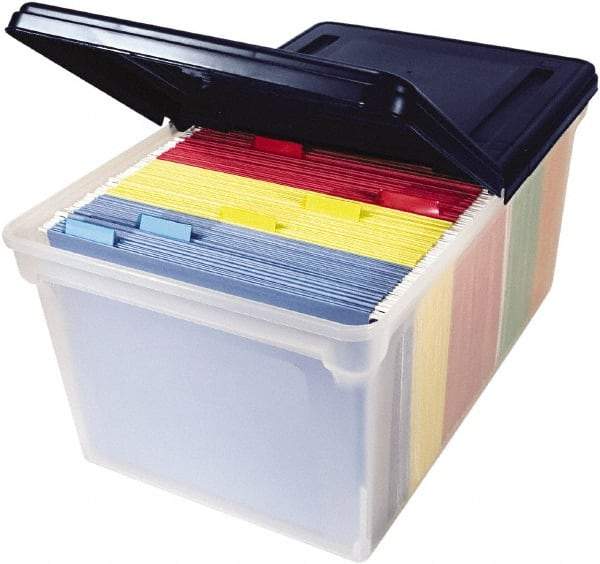 Innovative Storage Designs - 1 Compartment, 23-1/4 Inch Wide x 14-1/4 Inch Deep x 10-5/8 Inch High, Portable File Box - Plastic, Clear and Navy - All Tool & Supply