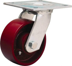 Hamilton - 5" Diam x 2" Wide x 6-1/2" OAH Top Plate Mount Swivel Caster - Cast Iron, 1,250 Lb Capacity, Sealed Precision Ball Bearing, 5 x 5-1/2" Plate - All Tool & Supply