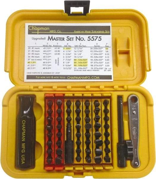 Chapman - 56 Piece, Screwdriver 1/4" Bit Ratchet Bit Set - #1 to #4 Phillips, 0.05 to 5/16" Hex, T6 to T30 Torx - All Tool & Supply