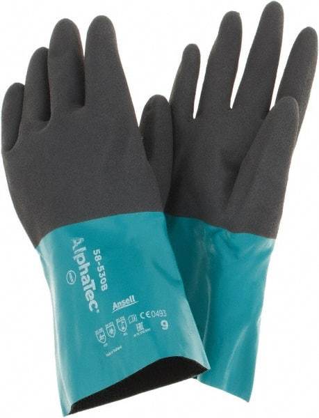 Ansell - Size 9, 12" Long, 13 mil Thick, Chemical Resistant Gloves - Green/Gray - All Tool & Supply