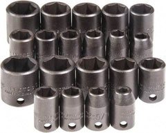 Proto - 20 Piece 3/8" Drive Chrome Finish Impact Socket Set - 6 Points, 1/4" to 3/4" (7mm to 17mm) Range, Inch/Metric Measurement Standard - All Tool & Supply