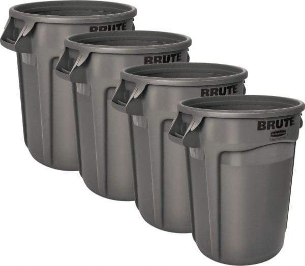 Rubbermaid - 32 Gal Gray Round (4) 32 Gal Brute Containers - Polyethylene, 27.77" High - All Tool & Supply