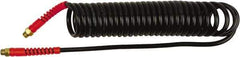 PRO-SOURCE - 1/4" ID, 1/4 Thread, 10' Long, Black Polyurethane Coiled & Self Storing Hose - 145 Max psi, Male Swivel x Male Swivel - All Tool & Supply