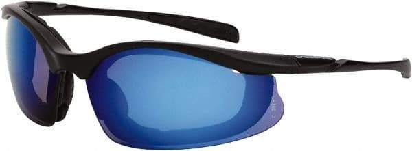 CrossFire - Blue Mirror Lenses, Framed Safety Glasses - Scratch Resistant, Matte Black Frame, Size Universal, Wrap Around - All Tool & Supply