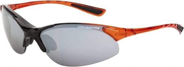 CrossFire - Silver Mirror Lenses, Framed Safety Glasses - Scratch Resistant, Black/Orange Frame, Size Universal, Wrap Around - All Tool & Supply