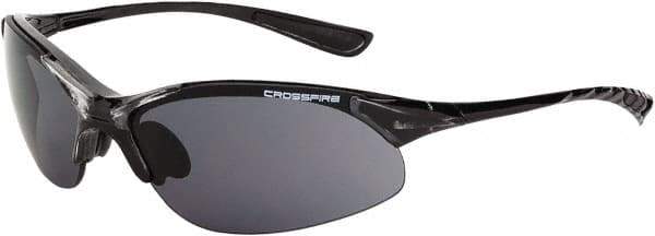 CrossFire - Smoke Lenses, Framed Safety Glasses - Scratch Resistant, Crystal Black Frame, Size Universal, Wrap Around - All Tool & Supply