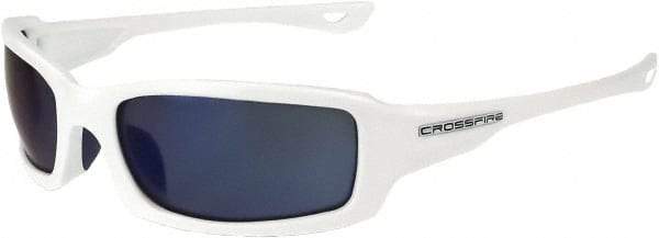 CrossFire - Blue Mirror Lenses, Framed Safety Glasses - Scratch Resistant, White Frame, Size Universal, Wrap Around - All Tool & Supply