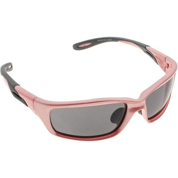 CrossFire - Dark Smoke Lenses, Framed Safety Glasses - Scratch Resistant, Pink Frame, Secure Fit Temples, Universal Size, Wrap Around Frame - All Tool & Supply