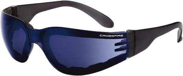 CrossFire - Blue Mirror Lenses, Framed Safety Glasses - Scratch Resistant, Black Frame, Size Universal, Wrap Around - All Tool & Supply