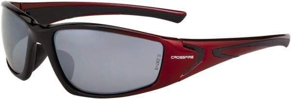 CrossFire - Silver Mirror Lenses, Framed Safety Glasses - Scratch Resistant, Black/Red Frame, Size Universal, Wrap Around - All Tool & Supply