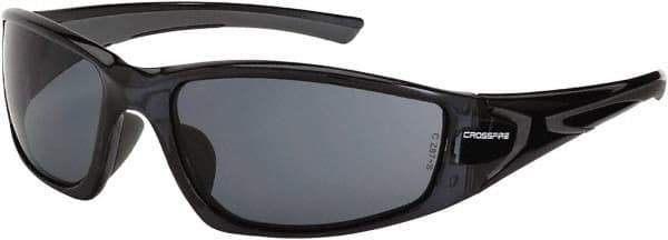 CrossFire - Smoke Lenses, Framed Safety Glasses - Scratch Resistant, Black Frame, Size Universal, Wrap Around - All Tool & Supply