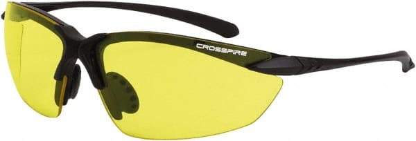 CrossFire - Yellow Lenses, Framed Safety Glasses - Scratch Resistant, Matte Black Frame, Size Universal, Wrap Around - All Tool & Supply