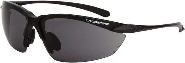 CrossFire - Smoke Lenses, Framed Safety Glasses - Scratch Resistant, Matte Black Frame, Size Universal, Wrap Around - All Tool & Supply