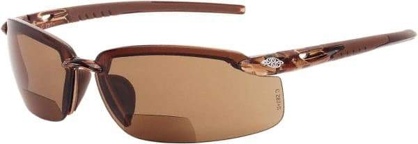 CrossFire - +2.5, Brown Lenses, Scratch Resistant, Frameless Magnifying Safety Glasses - UV Protection - All Tool & Supply